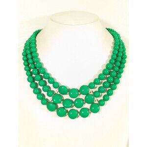 Charming Charlie Green Triple Strand Beaded Statement Bib Necklace 21"‎